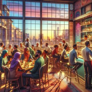 Vibrant restaurant scene illustration