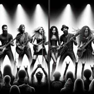 Rock bands clash visually.