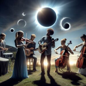 Musicians performing under eclipse.