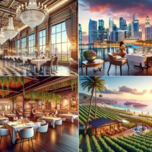 Celebrity dining hotspots collage.