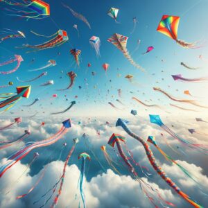 "Colorful kites flying high"