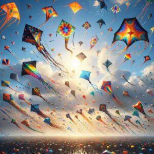 Colorful kites filling sky