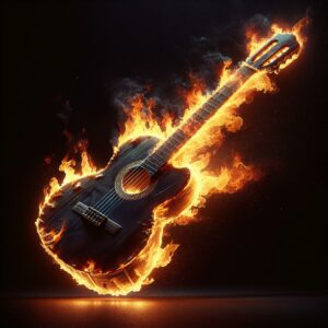 Guitar on fire image.