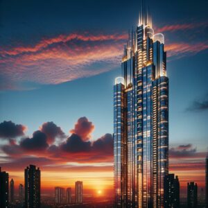 Luxurious skyscraper at dusk