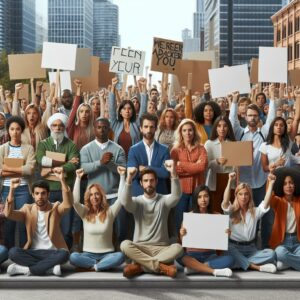 Teachers protesting with signs.