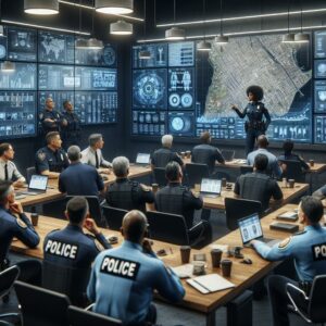 Police briefing room illustration.