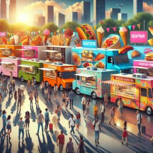 Colorful food trucks at festival