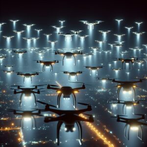 "Aerial drones at night"