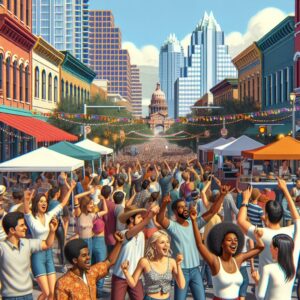 Austin street party illustration.