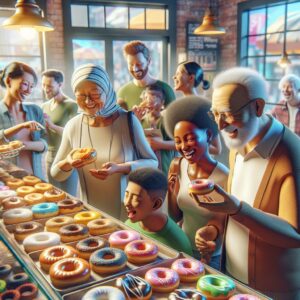 Donut shops filled with customers.