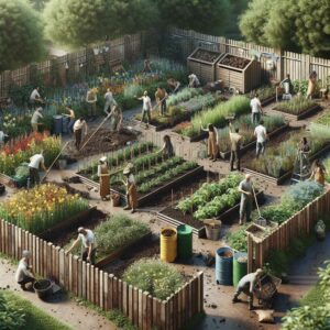 Community garden cleanup concept.