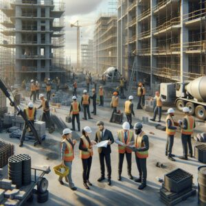 Construction site with workers