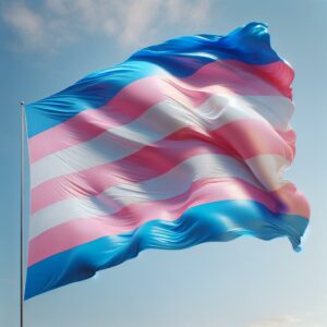 Giant trans pride flag.