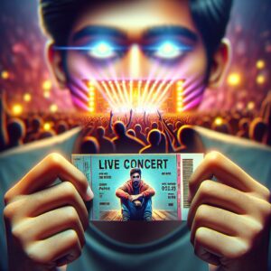 Concert ticket excitement concept.