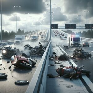 Highway motorcycle collision aftermath