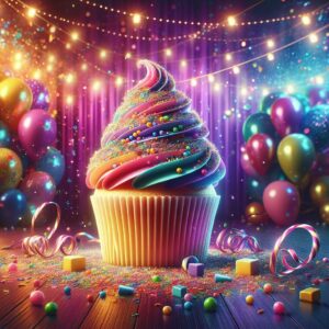 "Colorful cupcake celebration background"