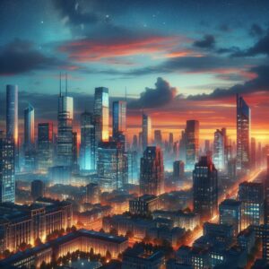 "Skyline of vibrant city"