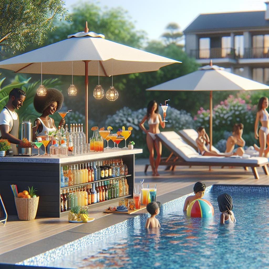 Refreshing poolside bar scene.