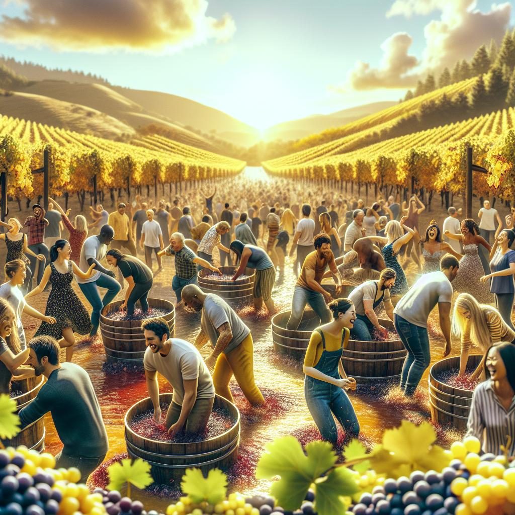 Grape stomping celebration scene.