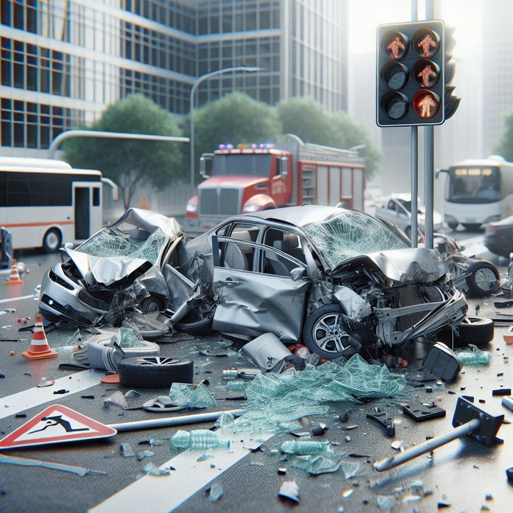 Car accident aftermath scene.