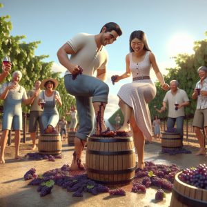 Grape stomping celebration scene.