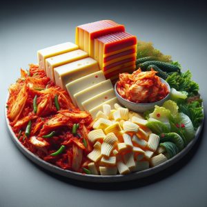 Vibrant cheese and kimchi.