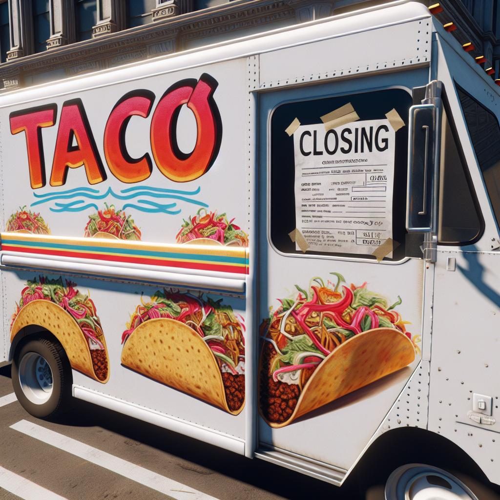 Taco truck closing notice.