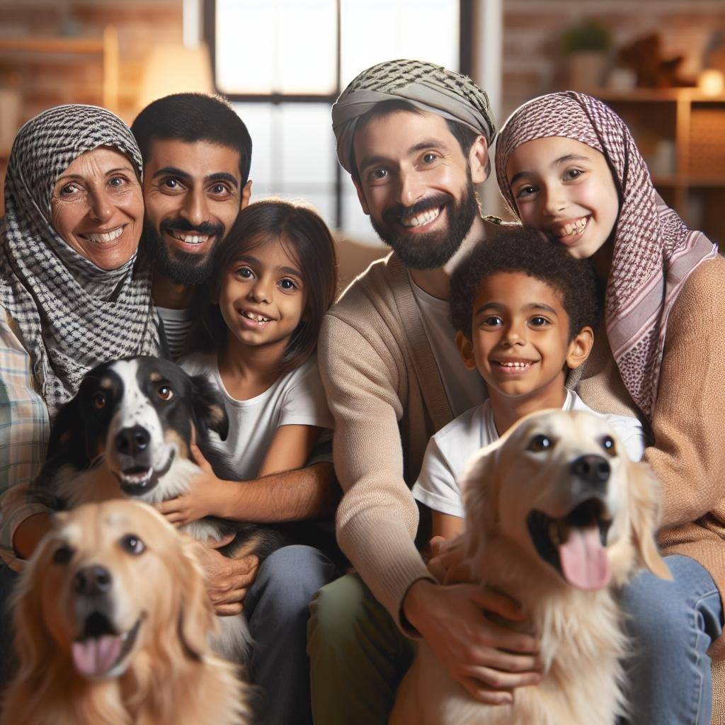 Family embracing saved dogs.