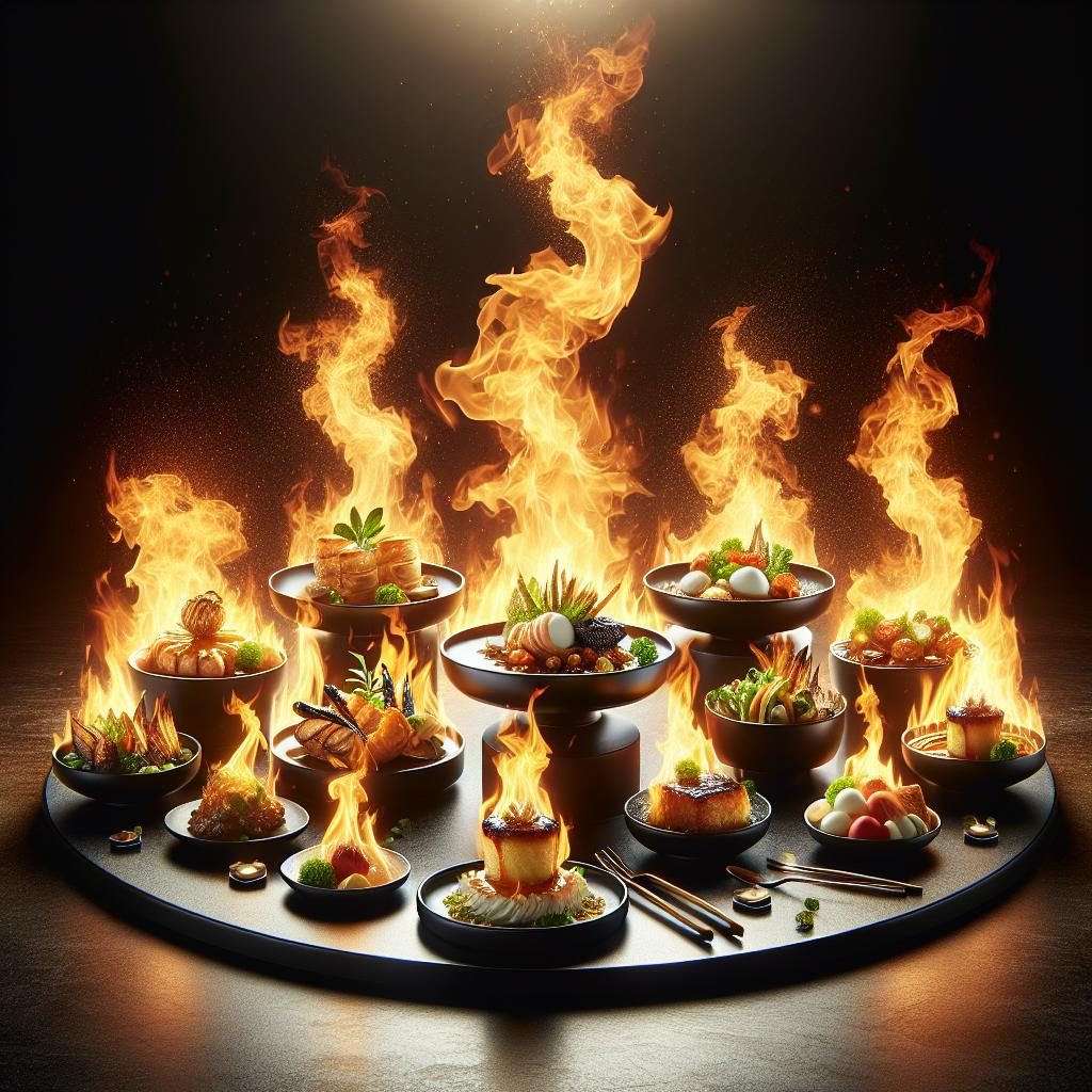 Gourmet dishes on fire.