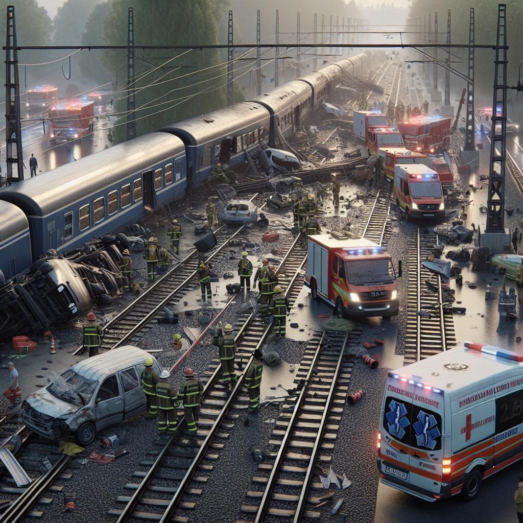 Train crossing accident aftermath.