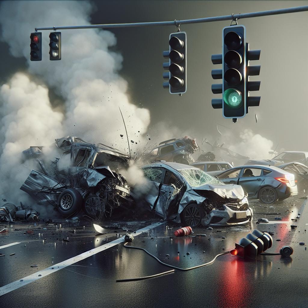 Car crash aftermath scene.