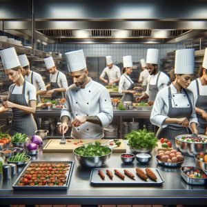 Healthy restaurant kitchen staff.