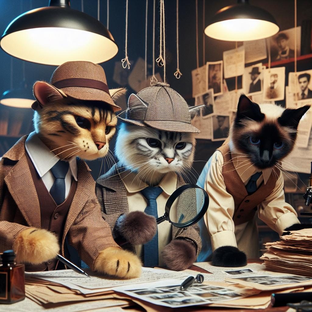 Cat detective team investigates.