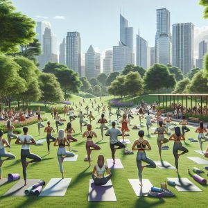 Yoga in city park.