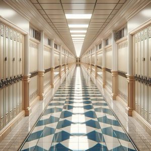 Empty school hallway