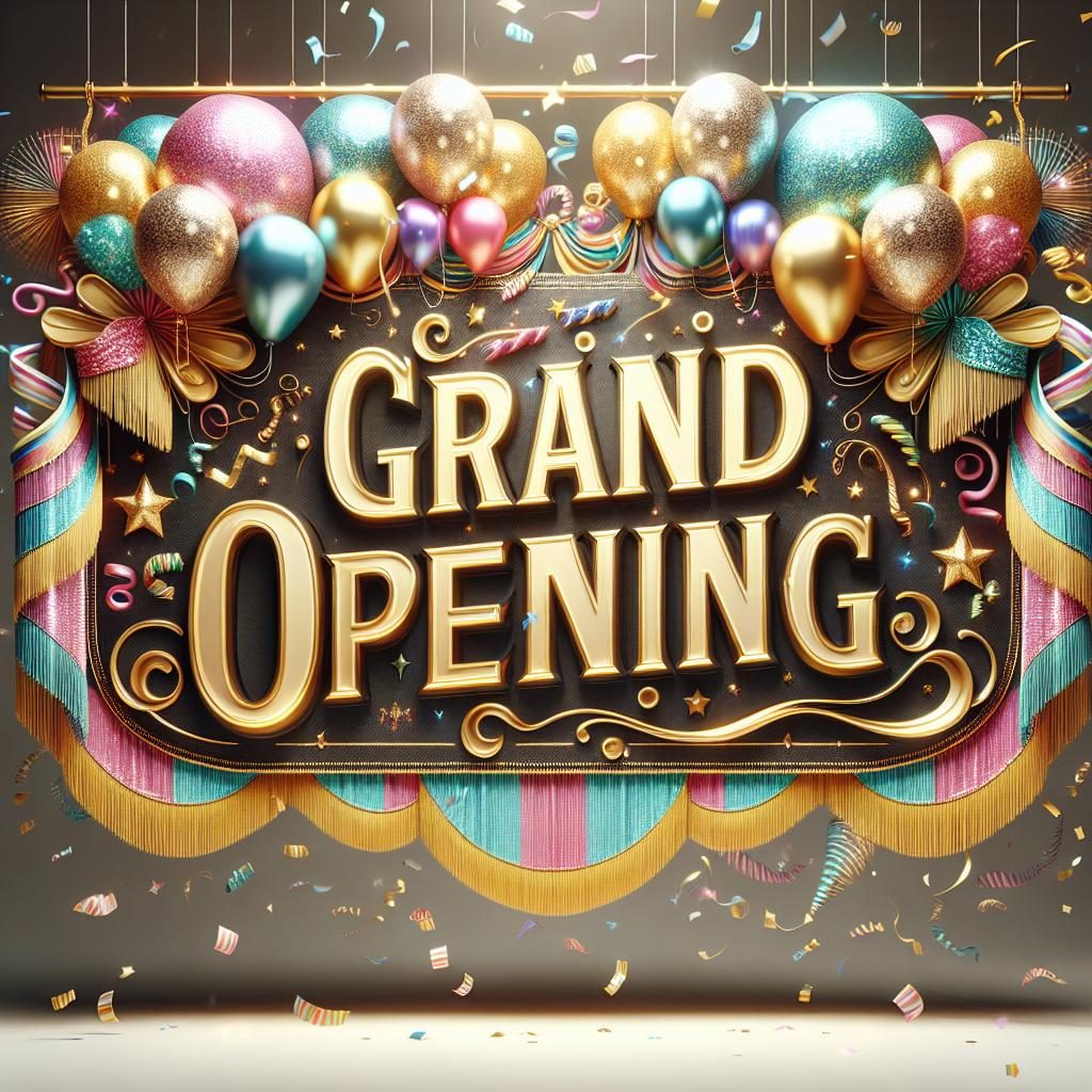 Grand opening celebration banner.