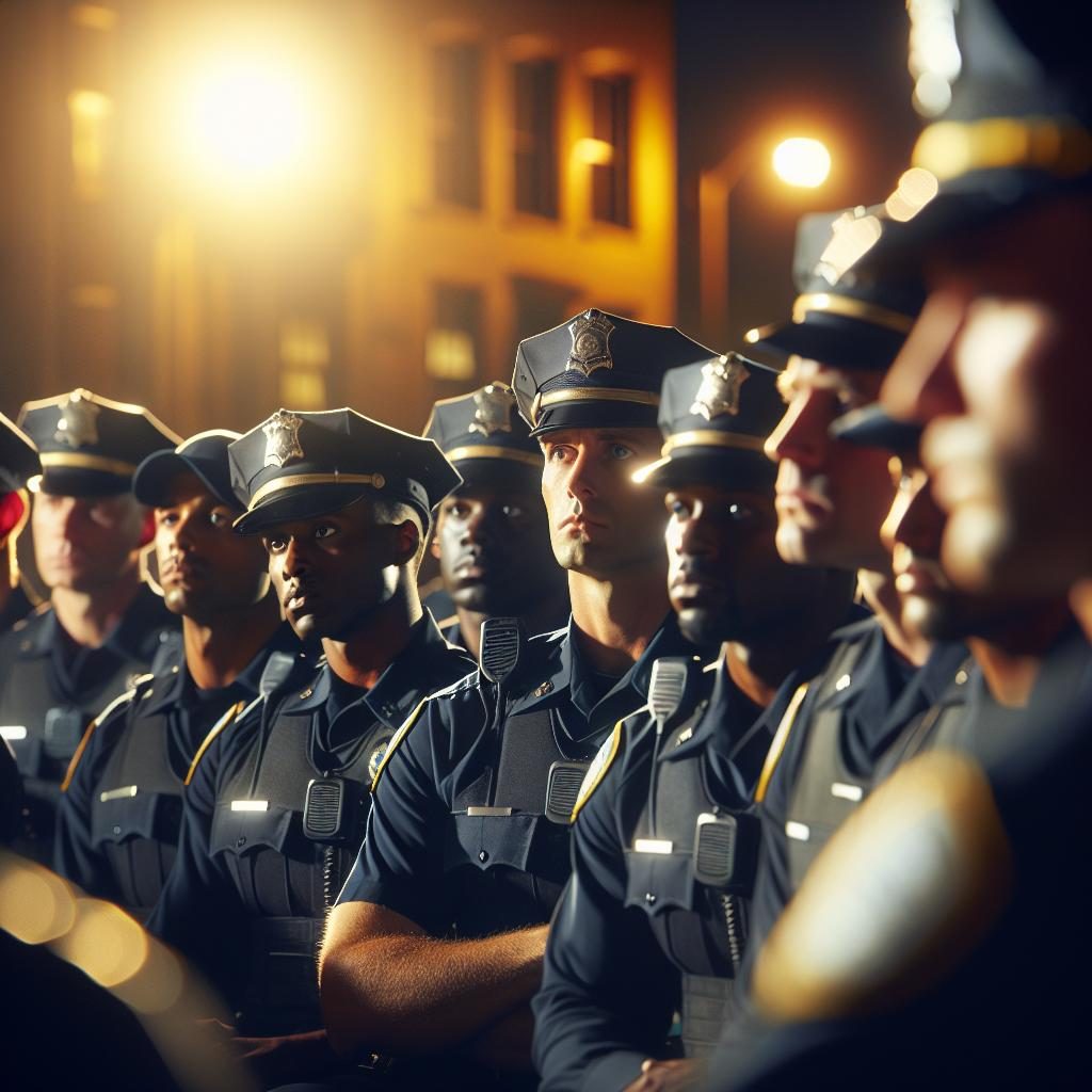 Police briefing at night