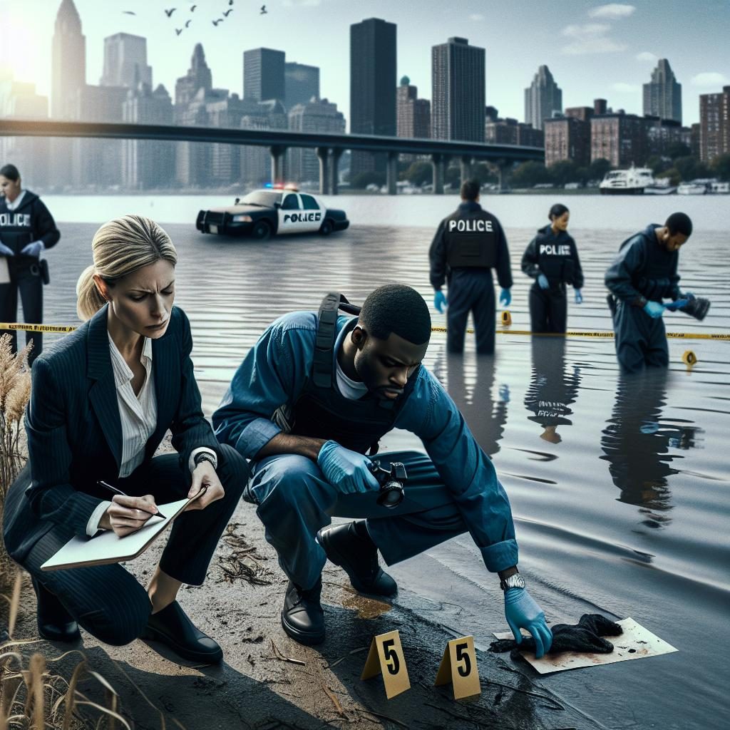 Urban lake investigation scene