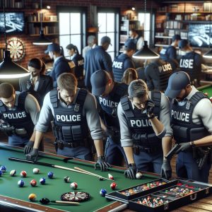 Police officers investigating game room