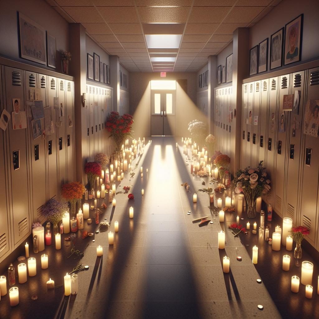 Empty school hallway vigil