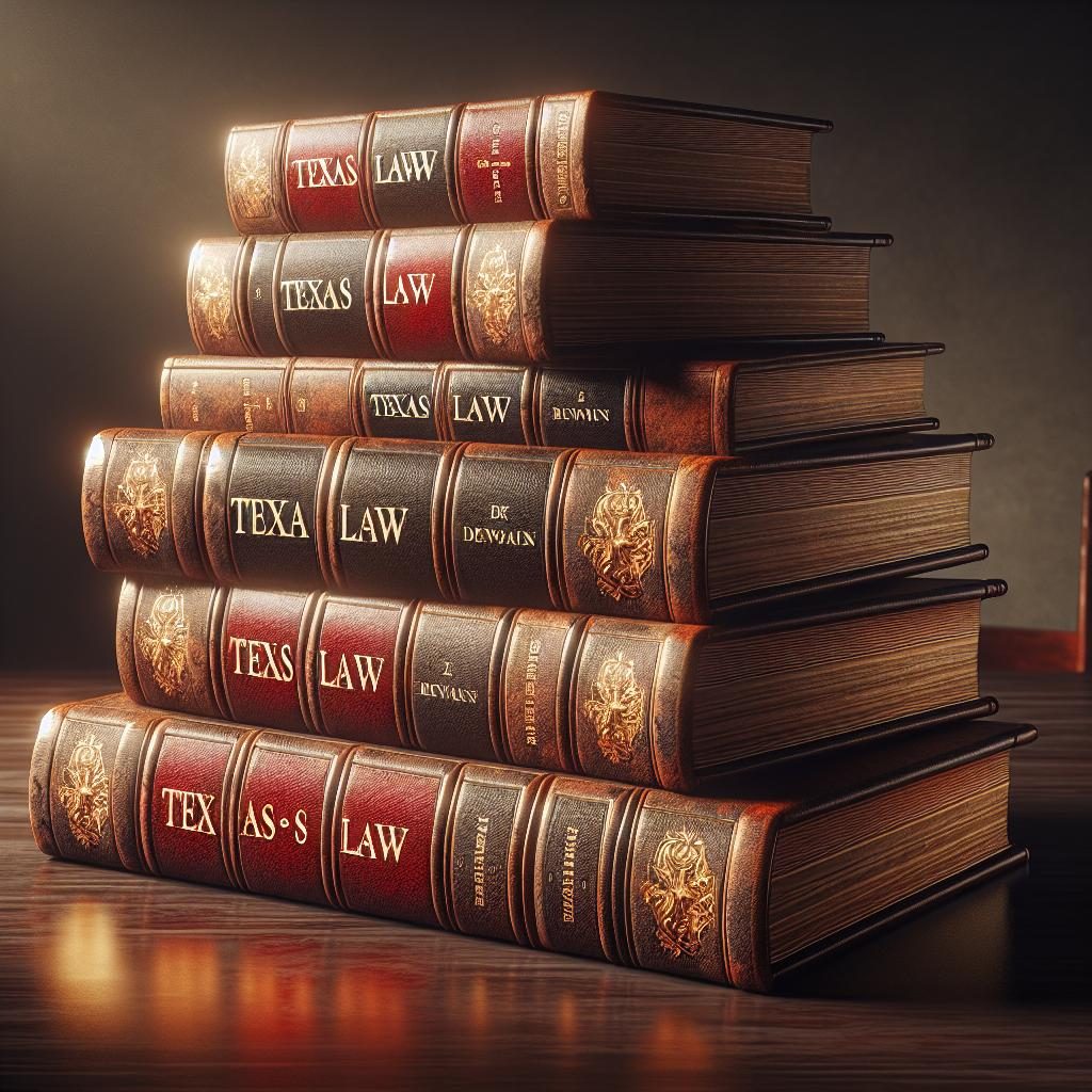 Texas law books stacked