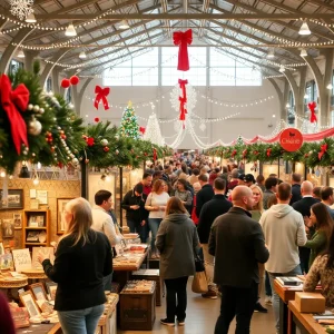 Armadillo Christmas Bazaar with local artists and visitors enjoying the festive atmosphere.