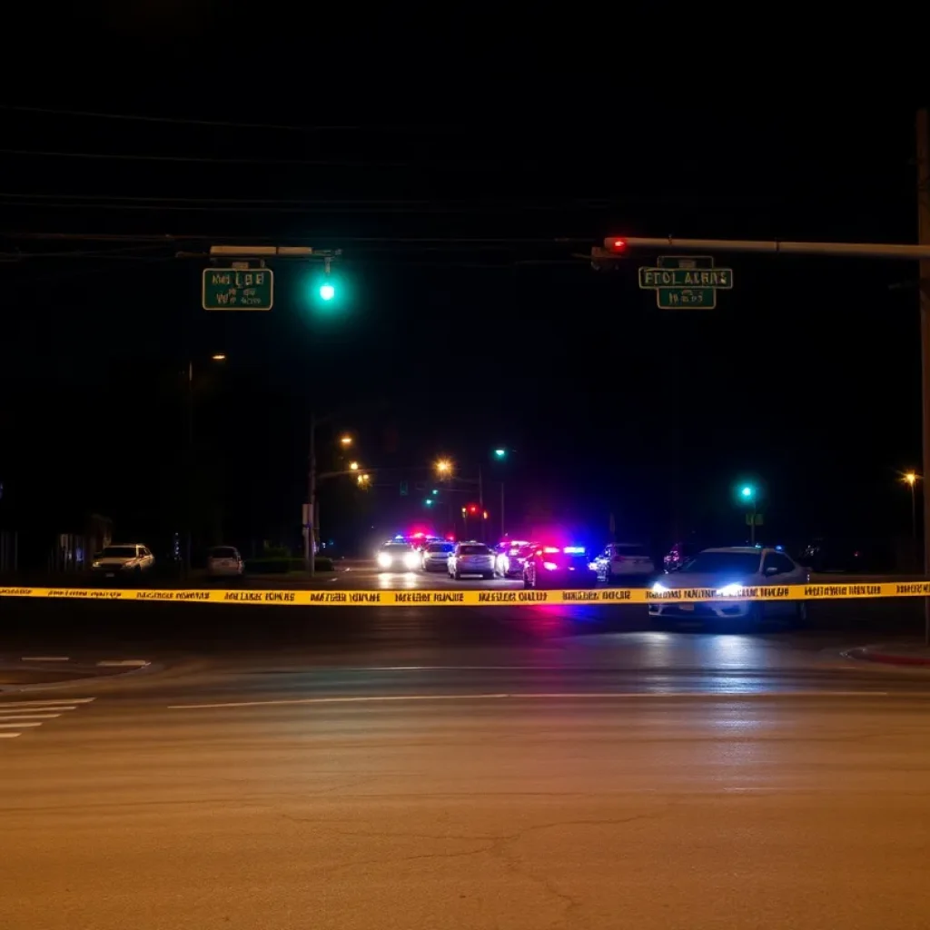 Police presence at a crime scene in Austin with police tape.