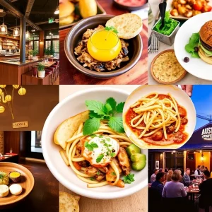 A collage showcasing the diverse dining options in Austin.