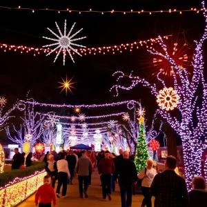 Families enjoying the festive atmosphere at the Austin Trail of Lights