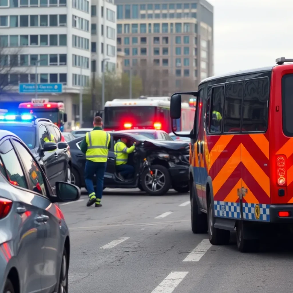 Emergency responders at a multi-vehicle crash site in Austin