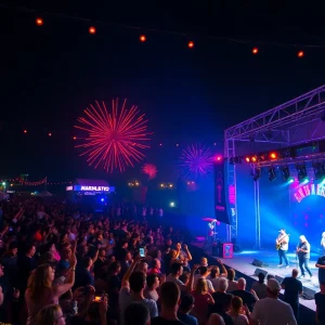 Crowd celebrating New Year’s Eve in Austin with live music