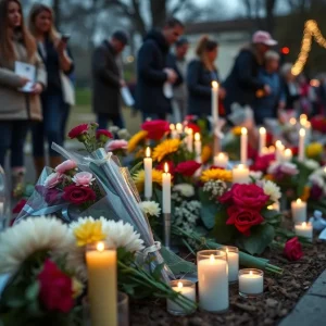 Memorial site with flowers and candles for a deceased infant