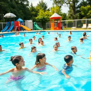 Families swimming and enjoying at Big Stacy Pool in Austin