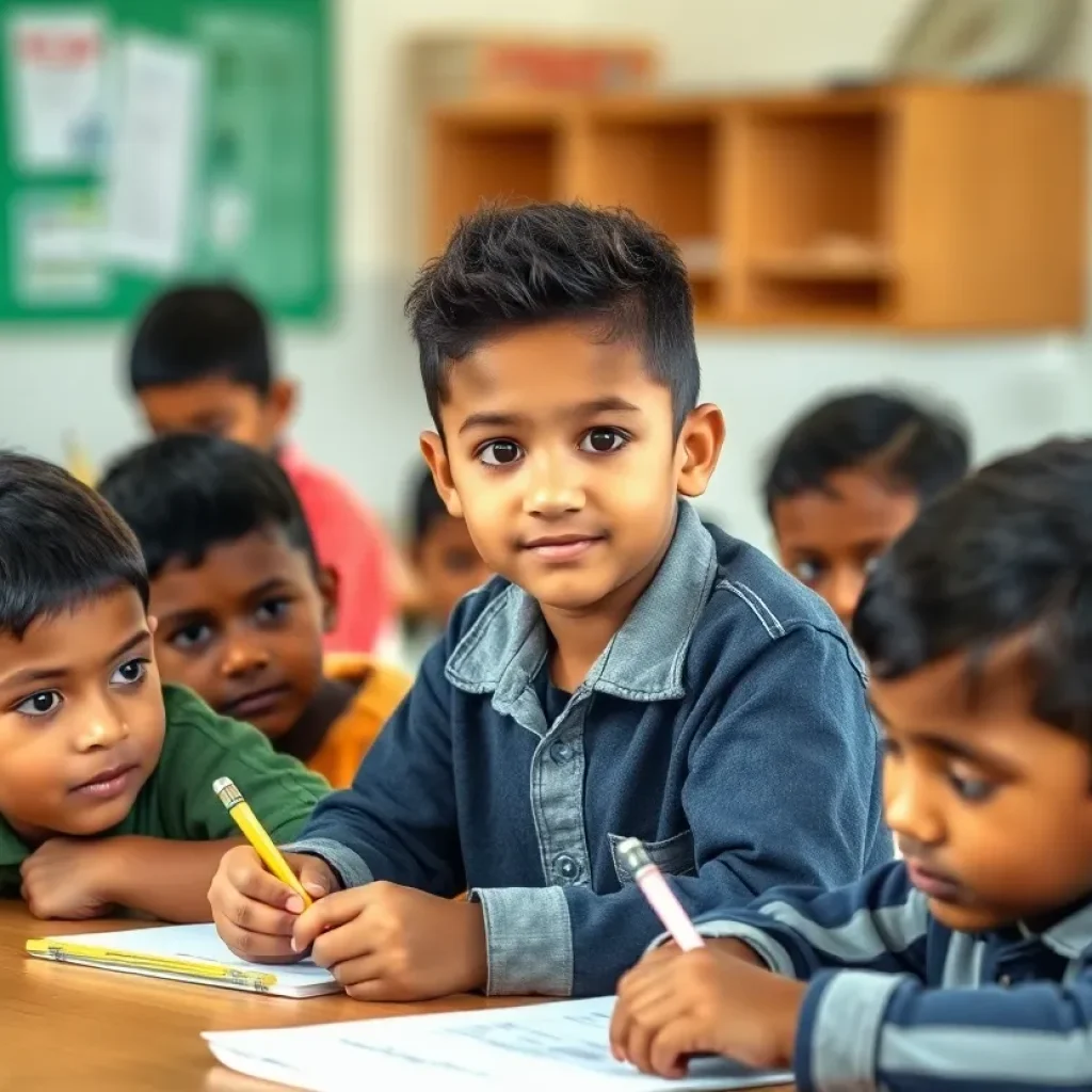 A group of young boys actively participating in a classroom environment.